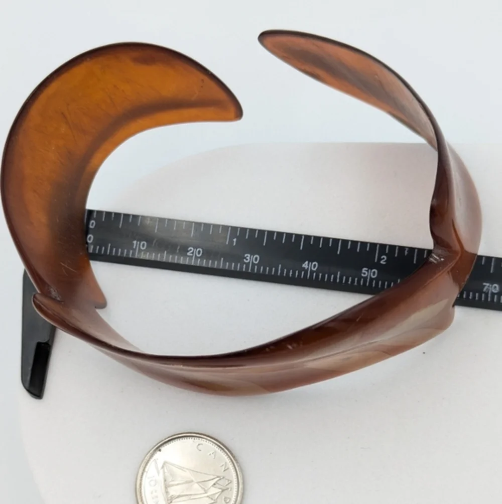 Vintage stunning brown bangle cuff bracelet with leaf pattern - Picture 3 of 7